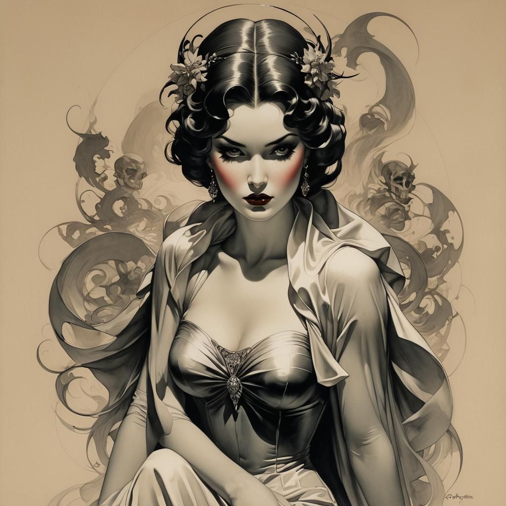 Grimdark Pin-Up in Chiaroscuro Style