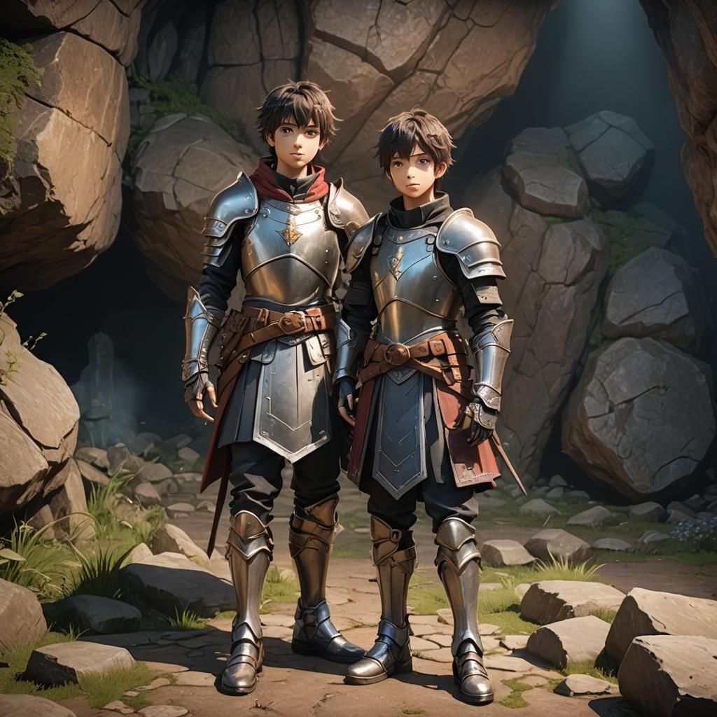 Cute Anime Teen Boy in Medieval Armor