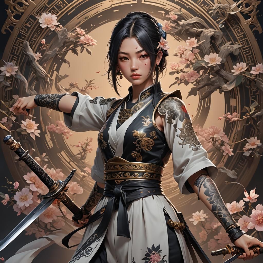 Taiwanese Girl with Sword in Anime Style