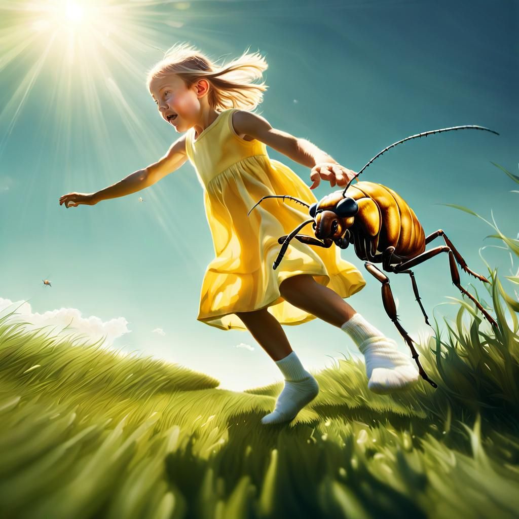 Girl Chases Giant Flea: High-Speed Wildlife Photo
