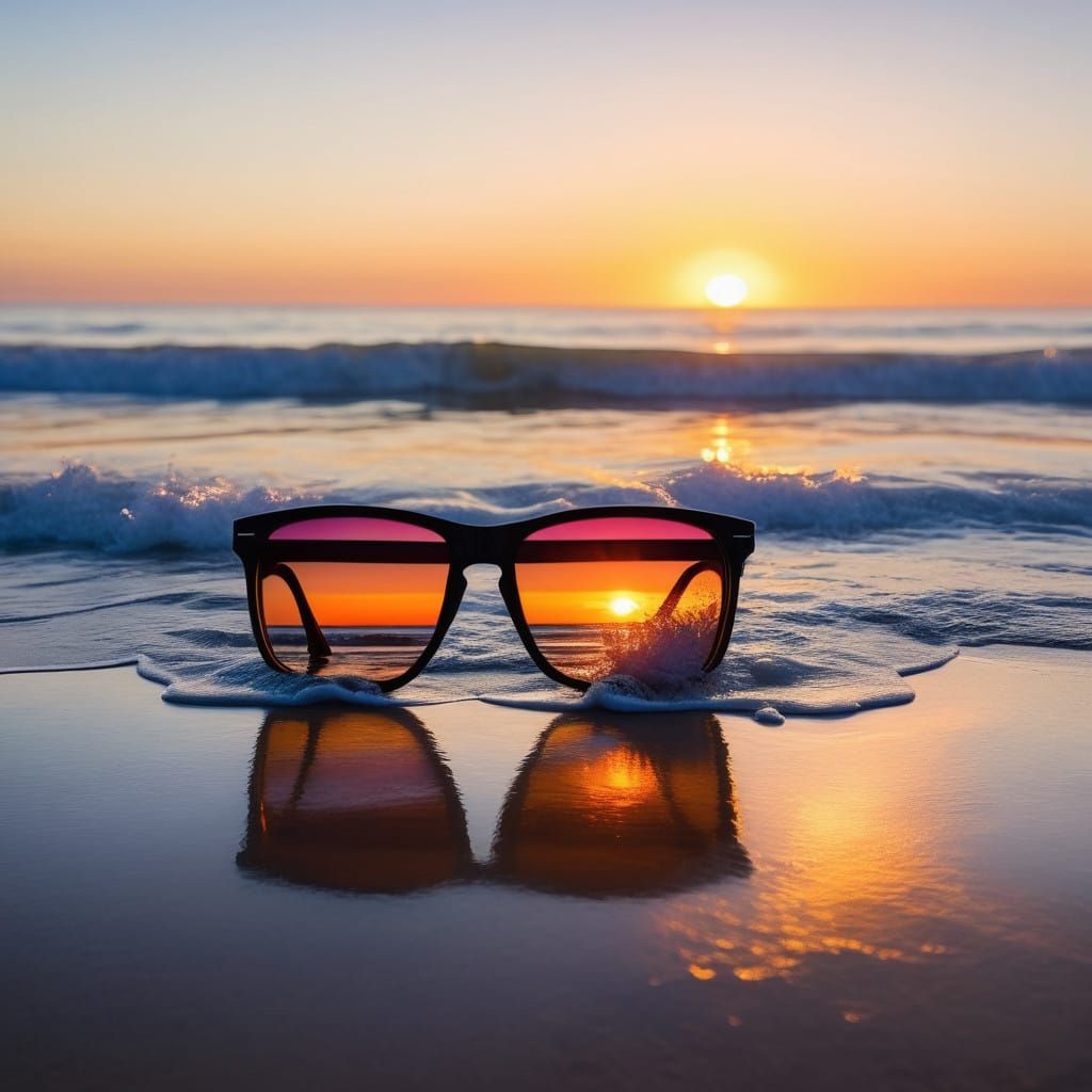 Sleek Modern Sunglasses Reflect Beach Scenes
