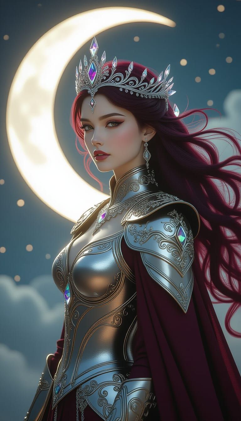 Celestial Moon Goddess in Ornate Armor