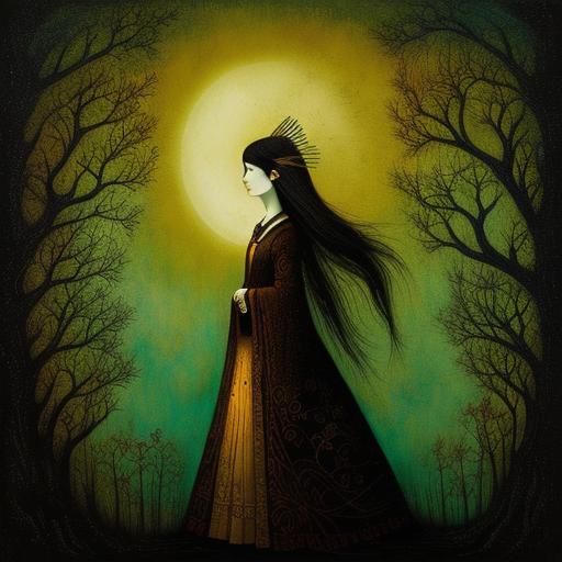 Dreamlike Woman-Bird in Art Brut Style