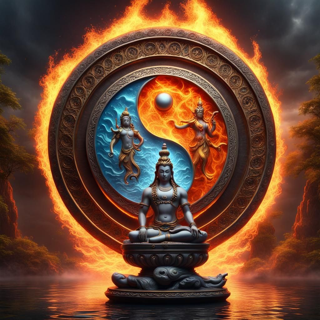 Yin Yang Symbol with Shiva in Detailed Painting