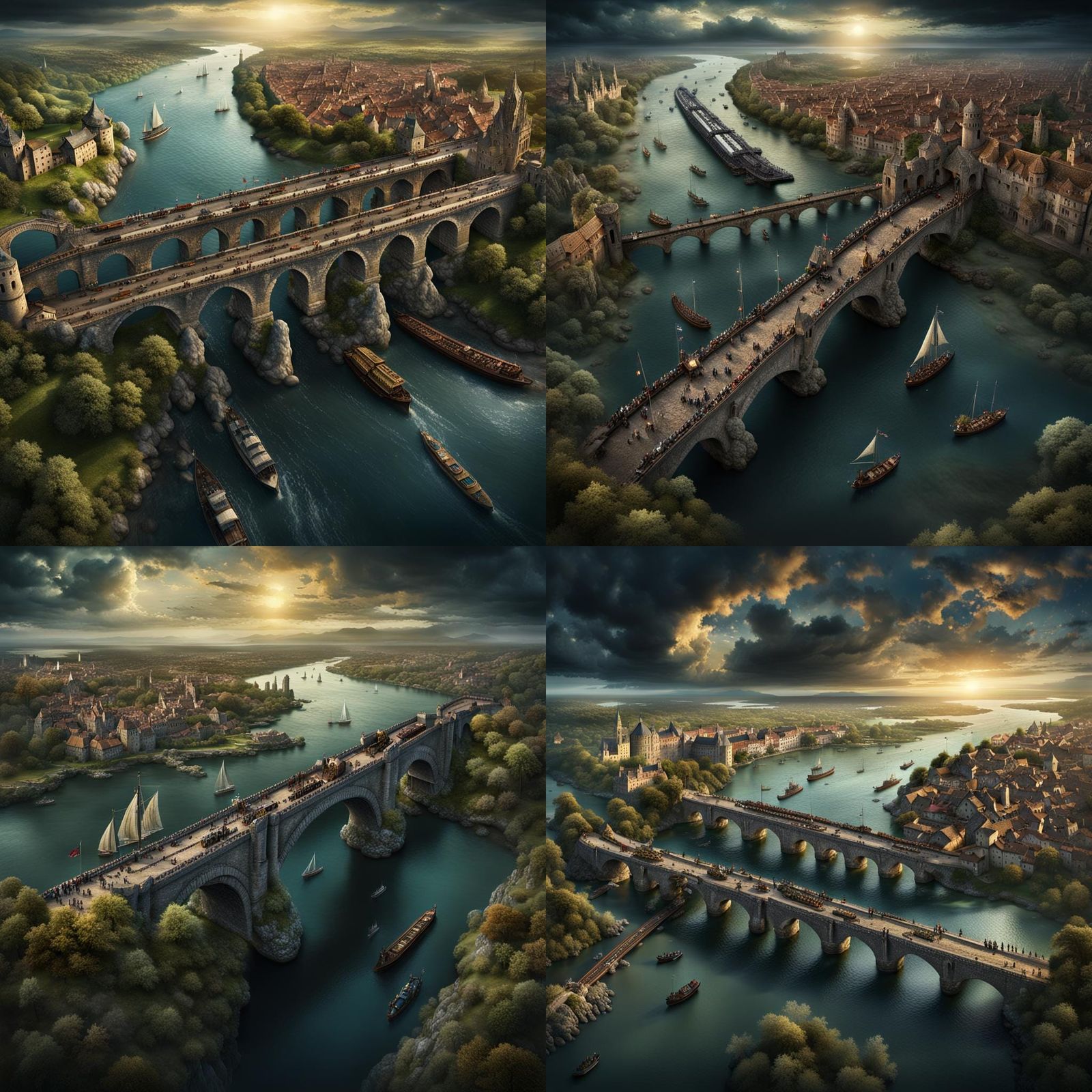 Ancient Stone Bridge with Steam Train: Aerial View