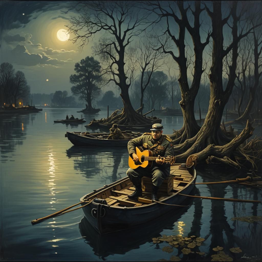 Surreal Chubby Soldier's Nightly Barge Serenade