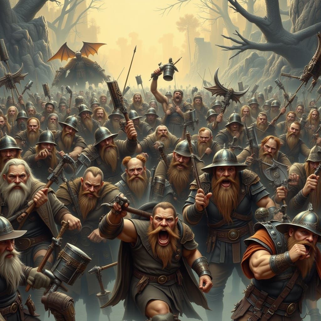 Dwarf War Party in Art Nouveau Punk Style