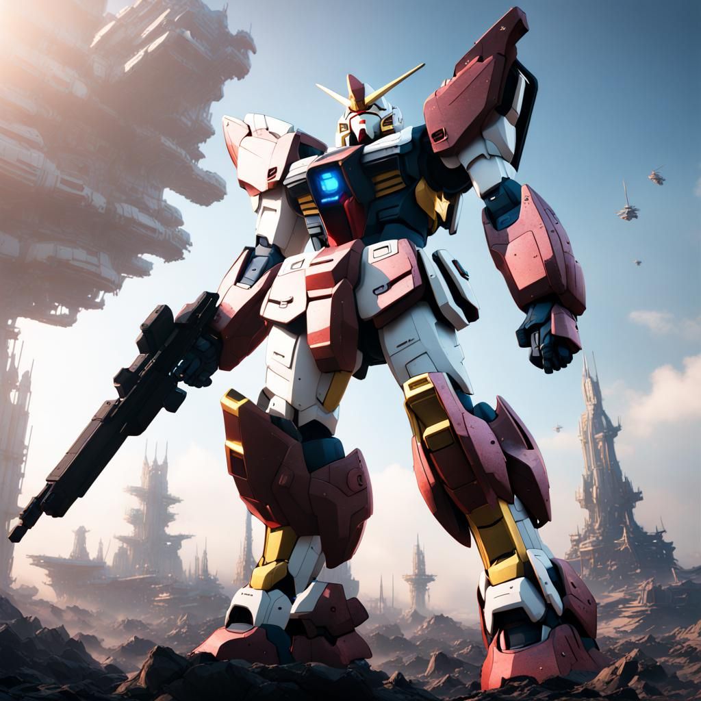 Detailed Gundam Matte Painting in Deep Color