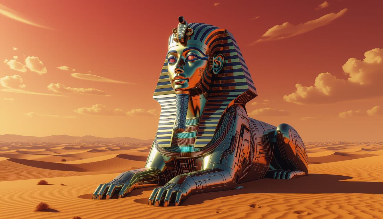 Cybernetic Sphinx Portrait in Hyperrealistic Cyberpunk Style