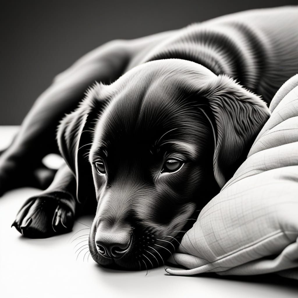 Minimalist Line Drawing of Sleeping Black Lab Puppy