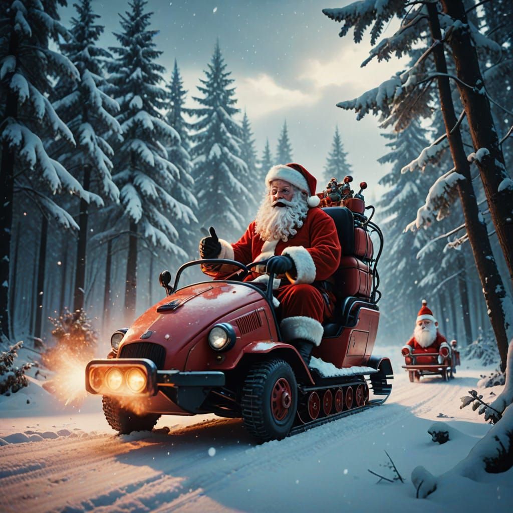 Santa Claus Surrounded by Winter Wonder in Cinematic Scene
