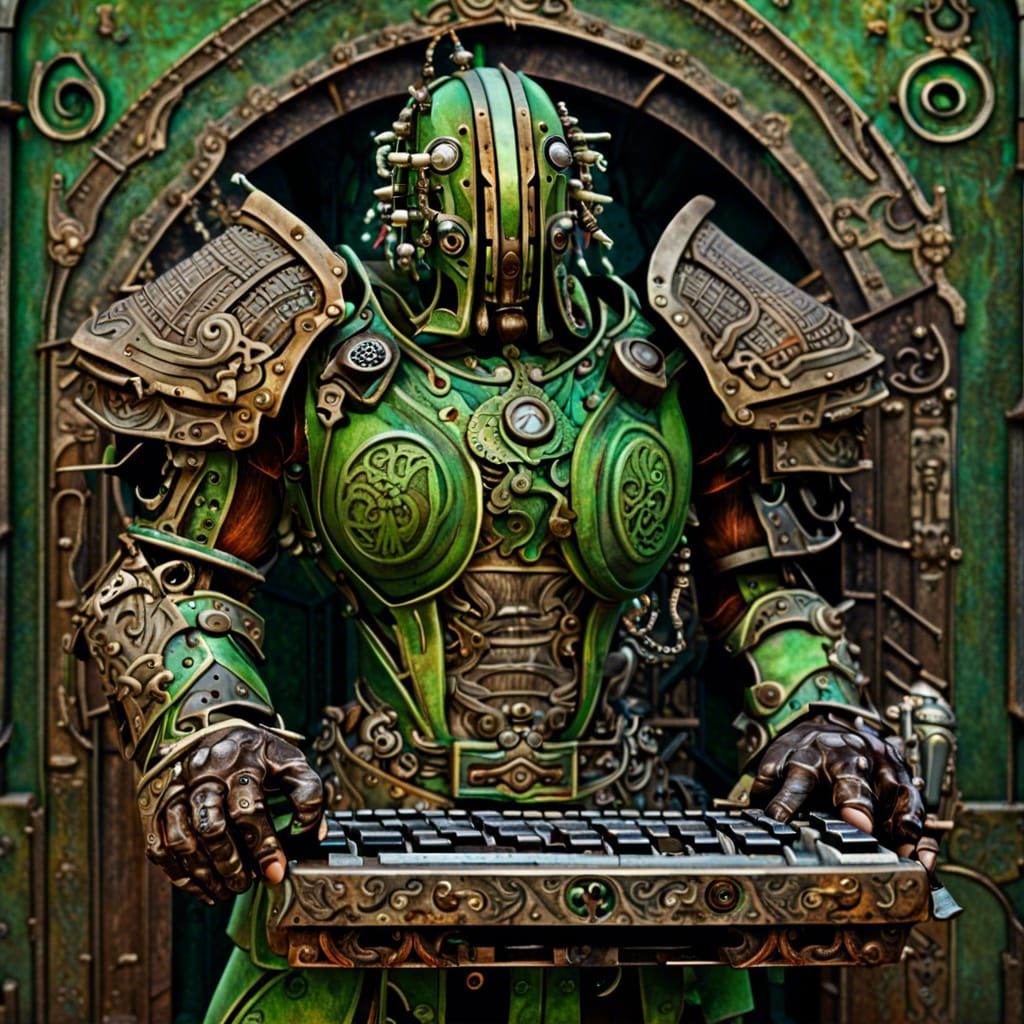 Steampunk Mecha Warrior with Keyboard Mace
