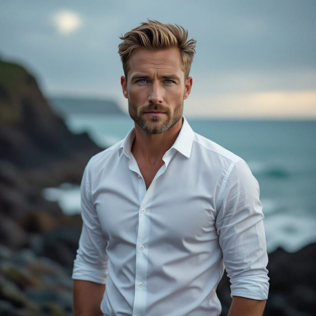 Moody Coastal Portrait in Digital Art Style