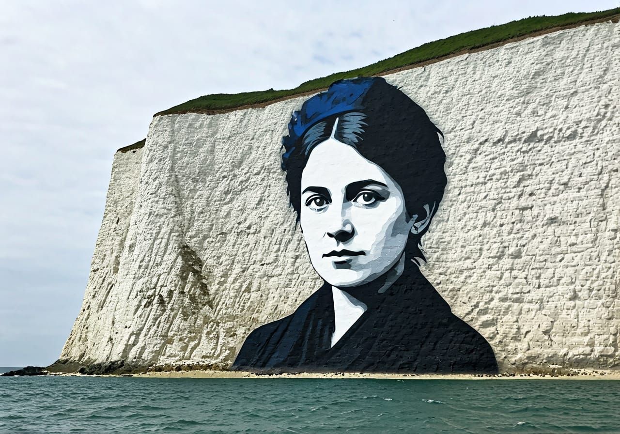 Emmeline Pankhurst Block Print on Dover Cliffs