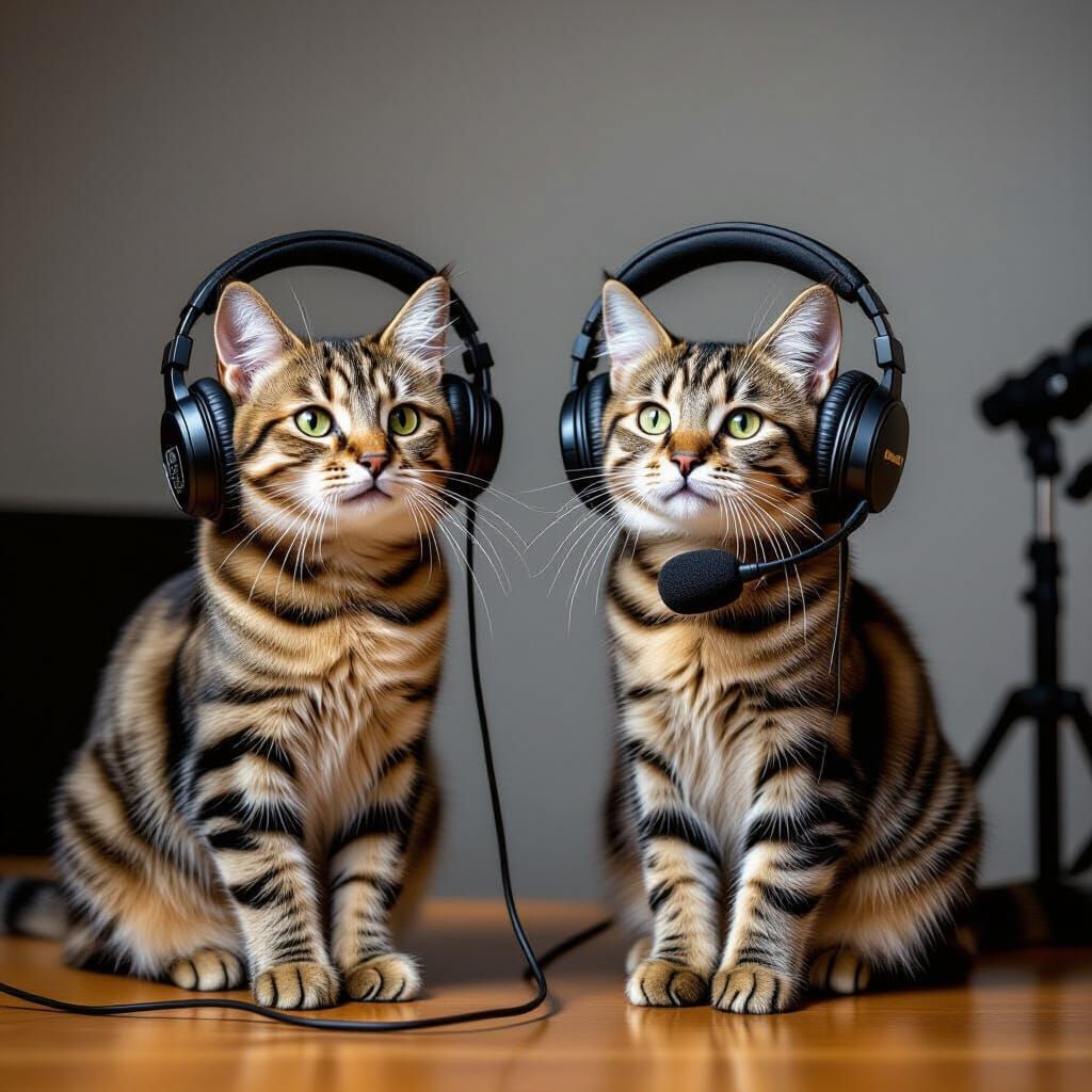Cats in Recording Studio, Photorealistic Style