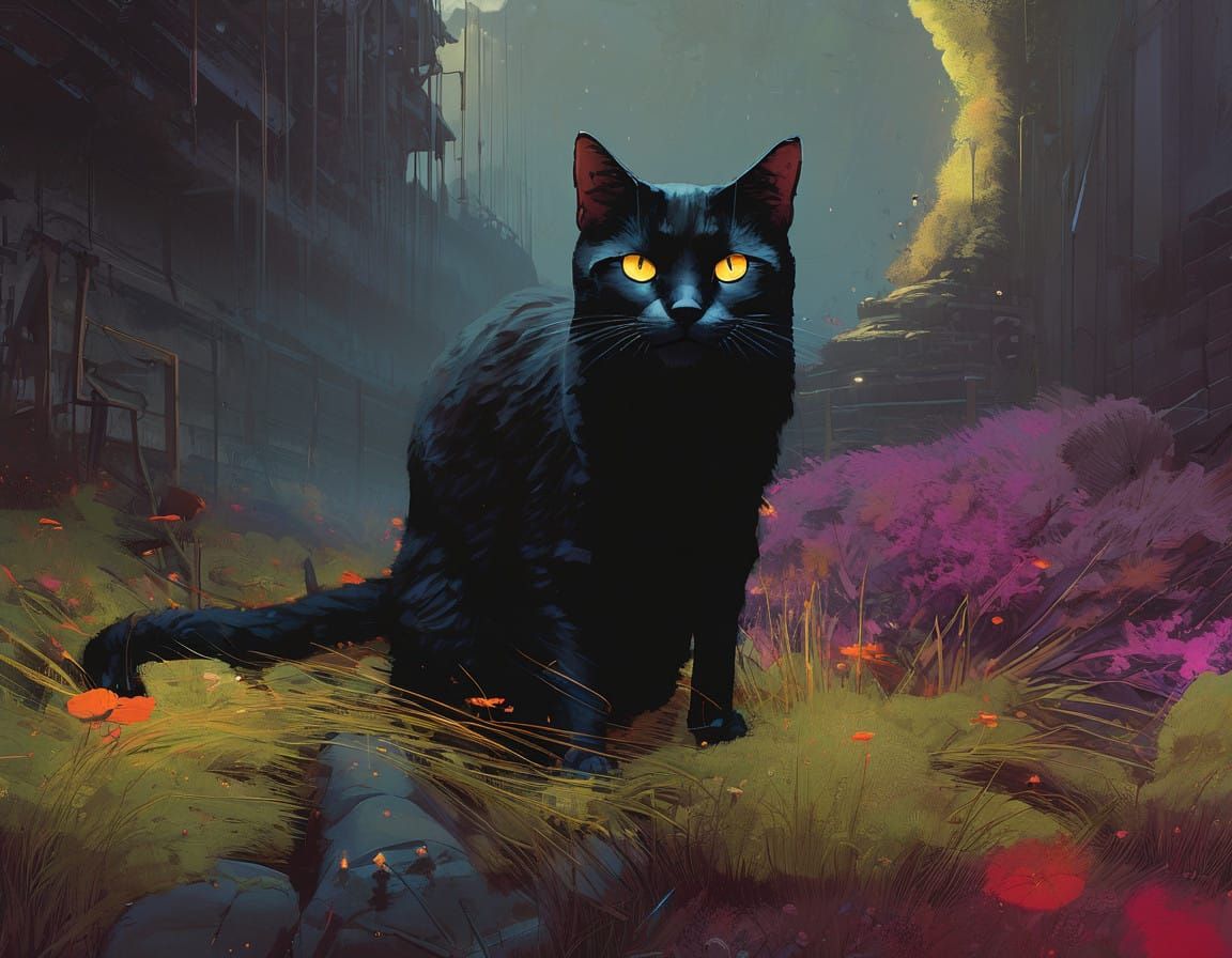 Regal Black Cat Basks in Sunset Glory