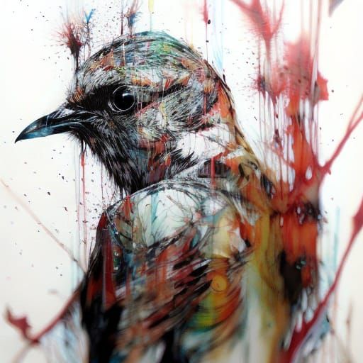 Colorful Ink Splash Robin Portrait in 3D