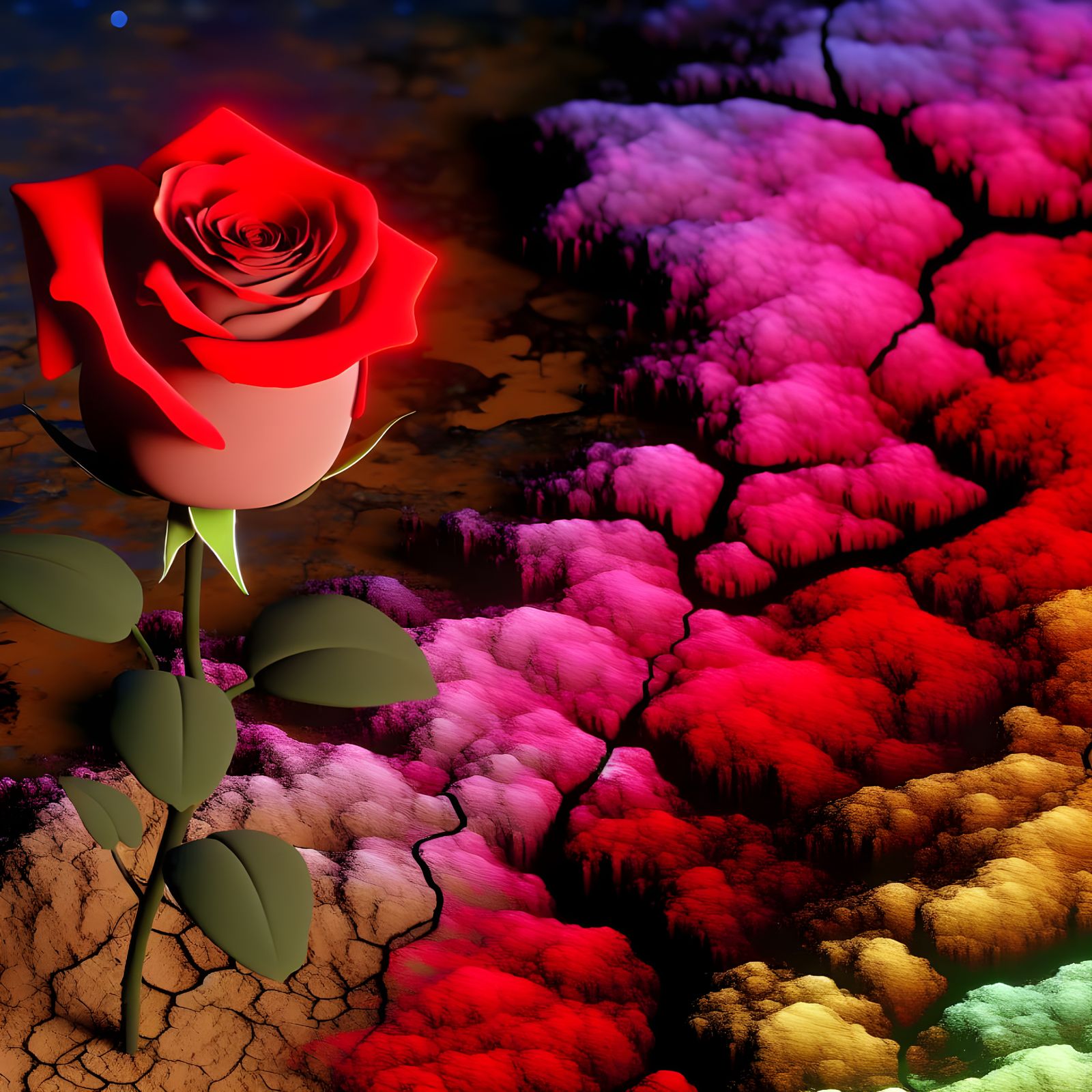 Rose Growing from Cracked Soil in Fantasy Art