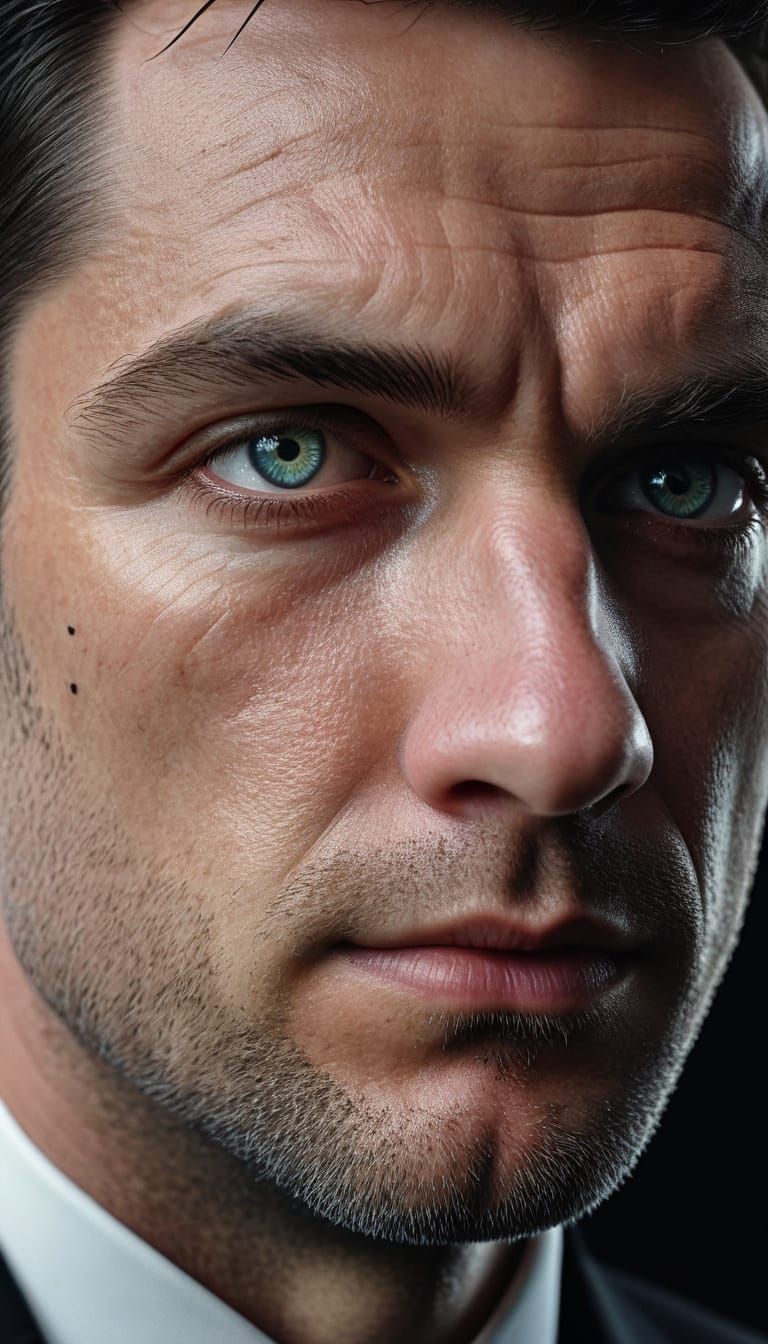 Dramatic Close-Up Portrait of Man with Piercing Eye