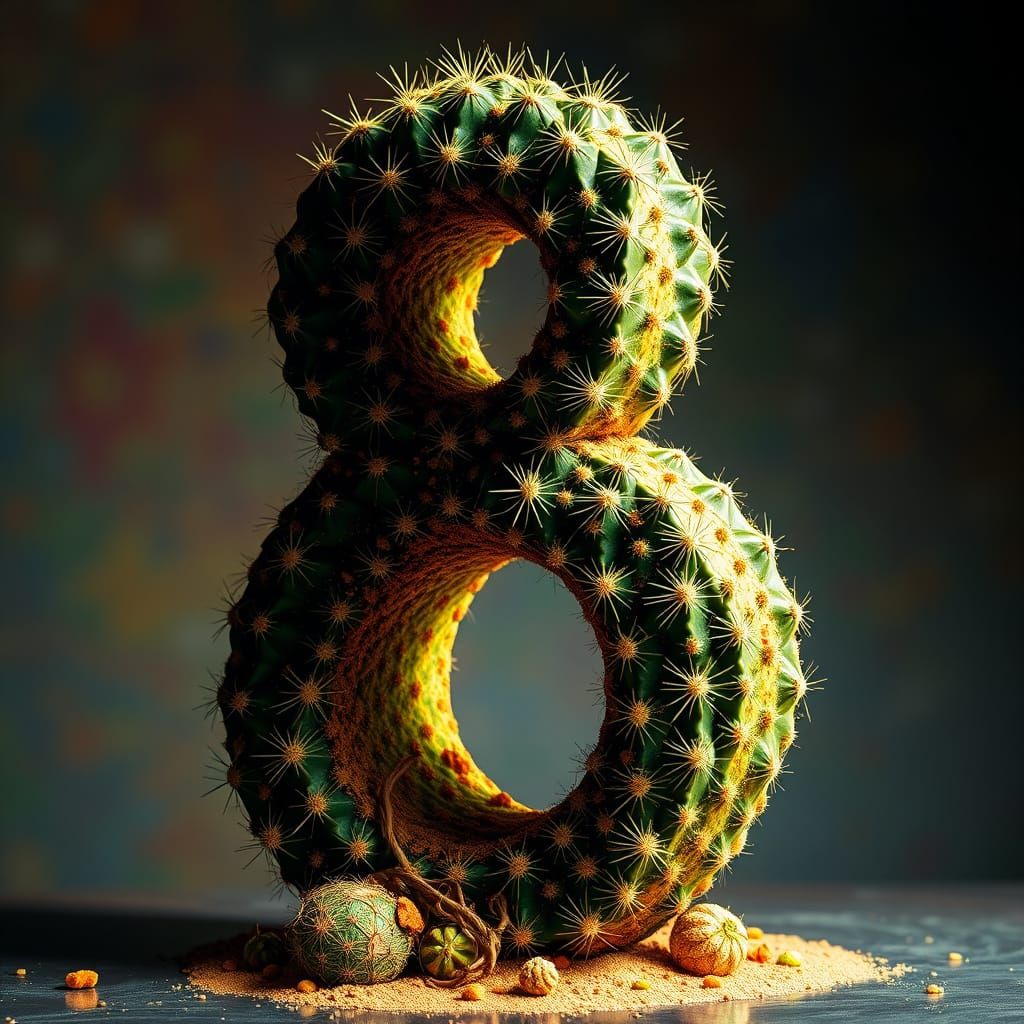 Vibrant 8 Formed from Prickly Cactus in Hyperrealistic Style