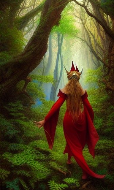 Enchanted Elf in Magical Forest: Detailed Digital Portrait