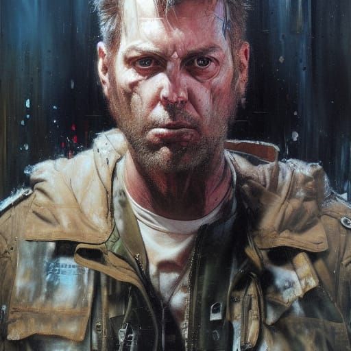 Dieselpunk Serial Killer Portrait, Oil on Canvas