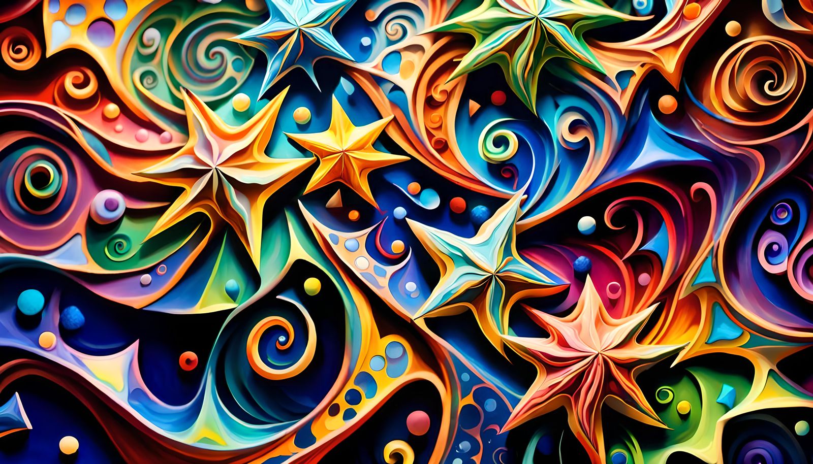 Iridescent Star Cluster in Abstract Impasto Oil Painting