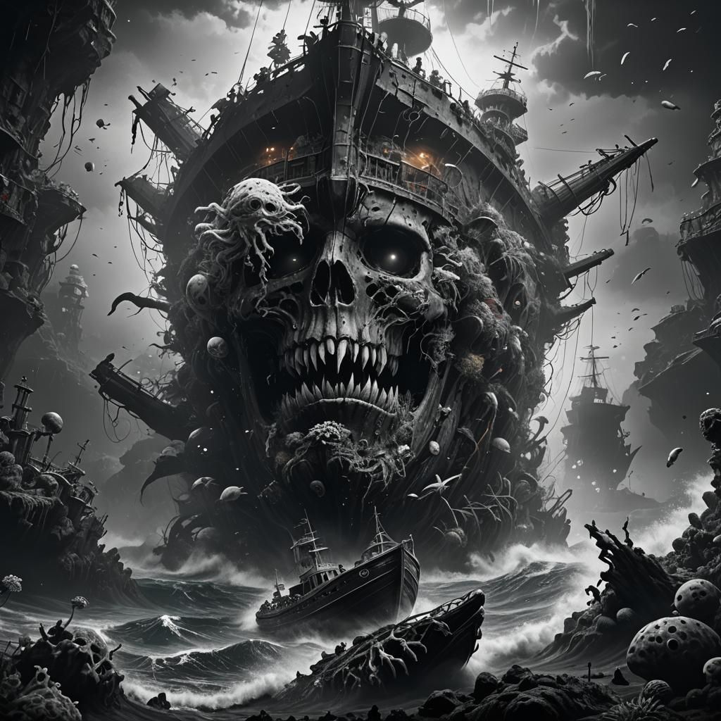 Majestic Shipwreck in Deep Ocean: Matte Painting