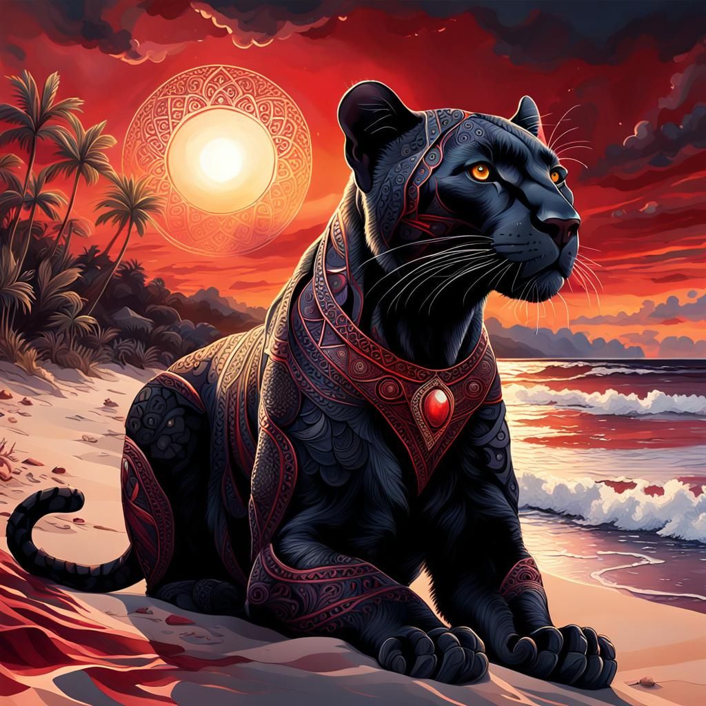 Zentangle Black Panther Sunset Beach