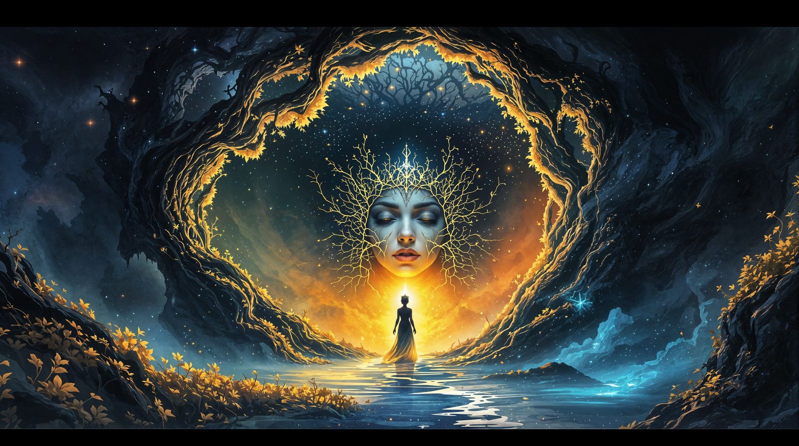 Surreal Guardian of Interconnected Realms in Fractal Arch