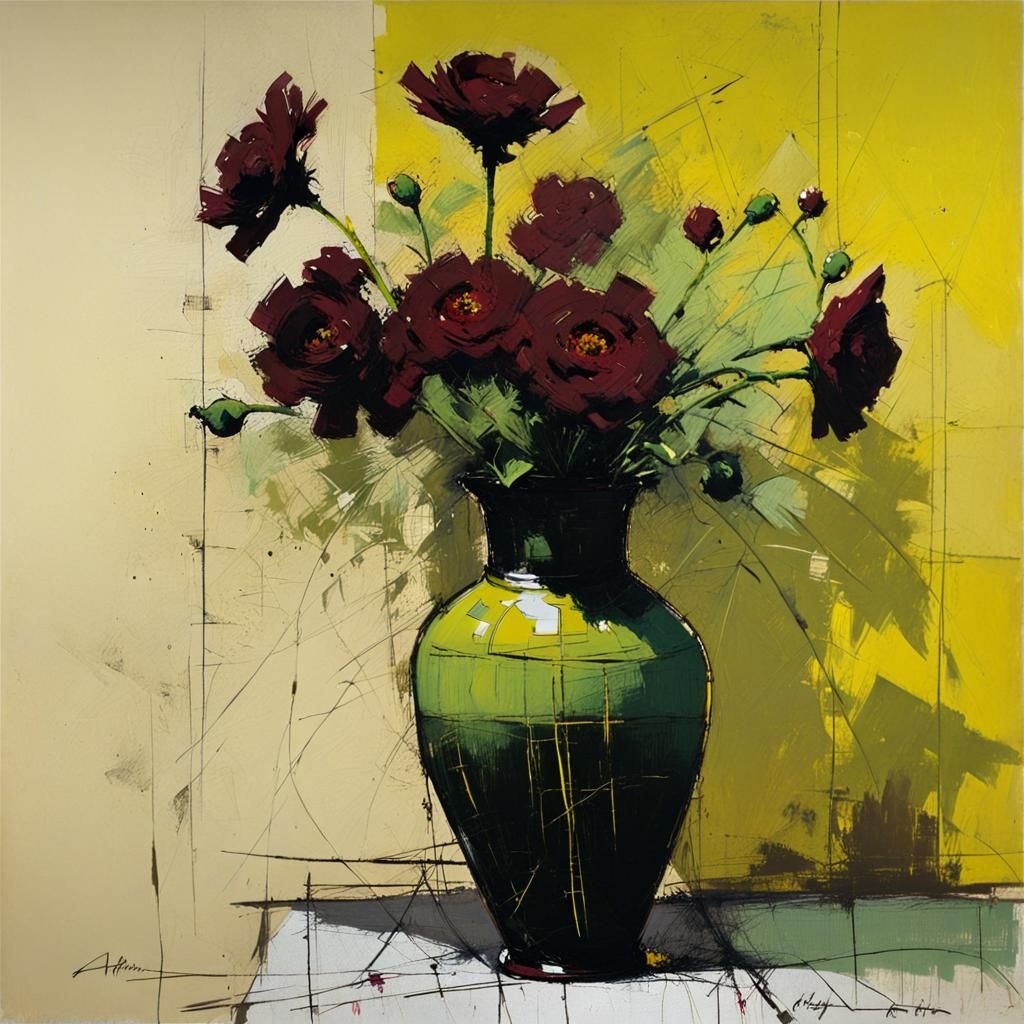 Vase of Flowers Still Life in Oil Painting Style