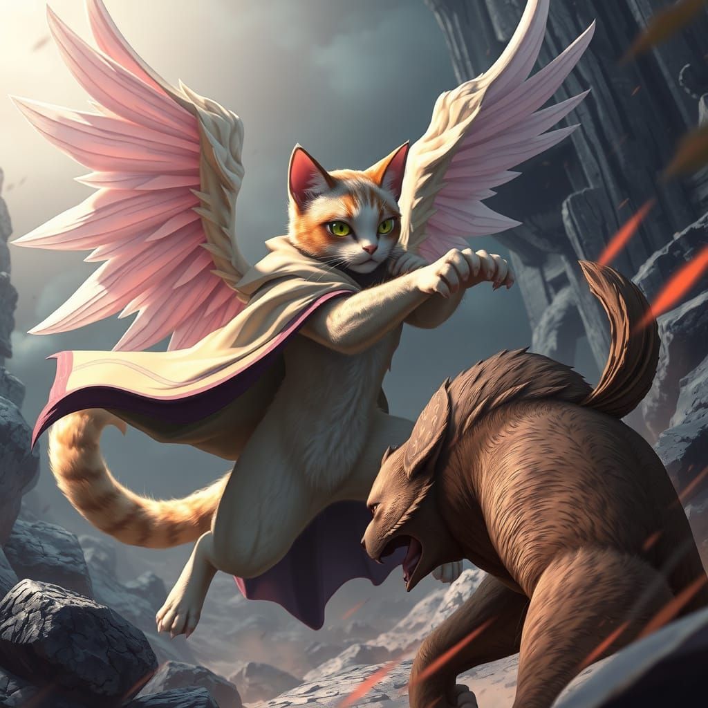 Winged Cat Versus Super Dog: Anime 3D Battle