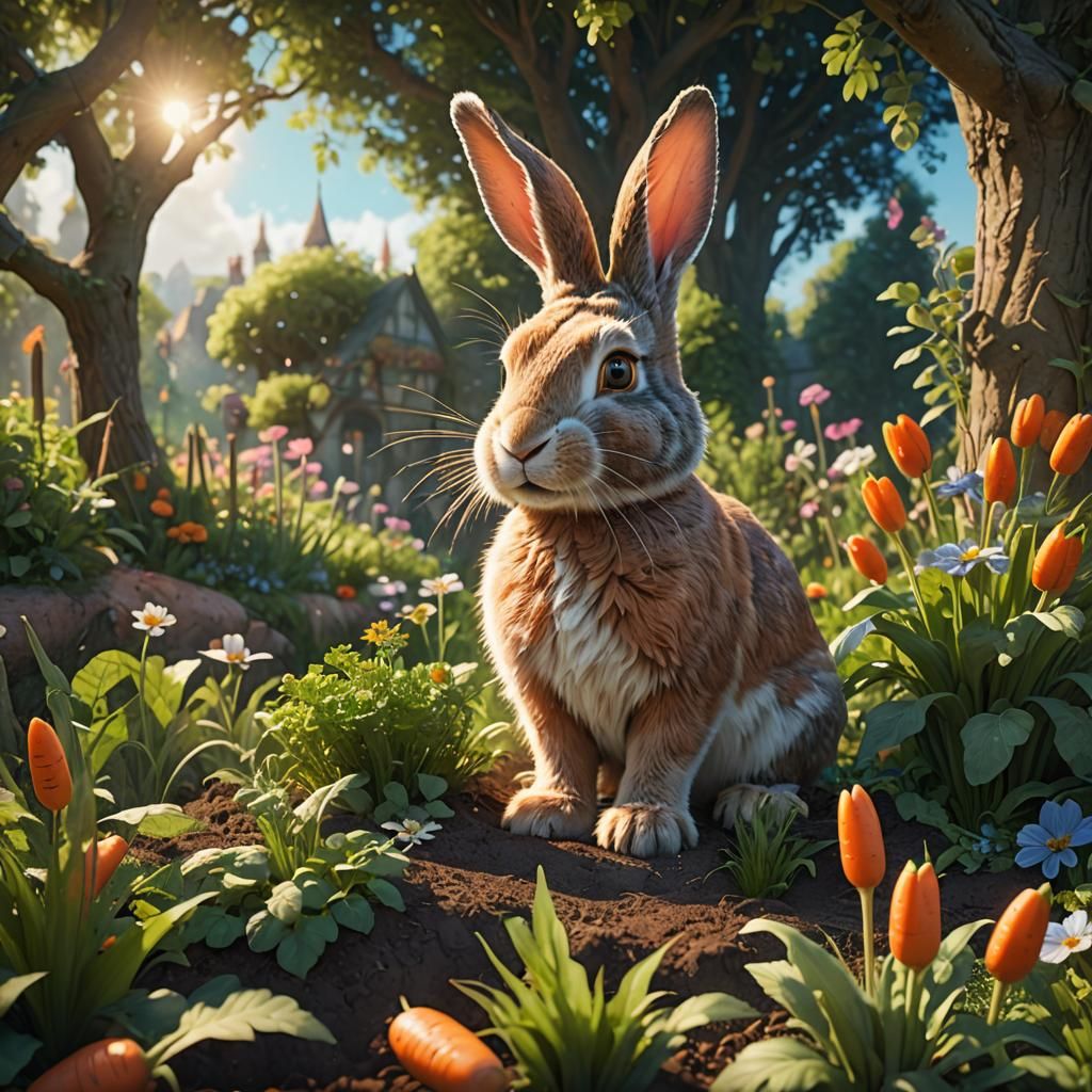 Bunny's Whimsical Carrot Garden: Fantasy Concept Art