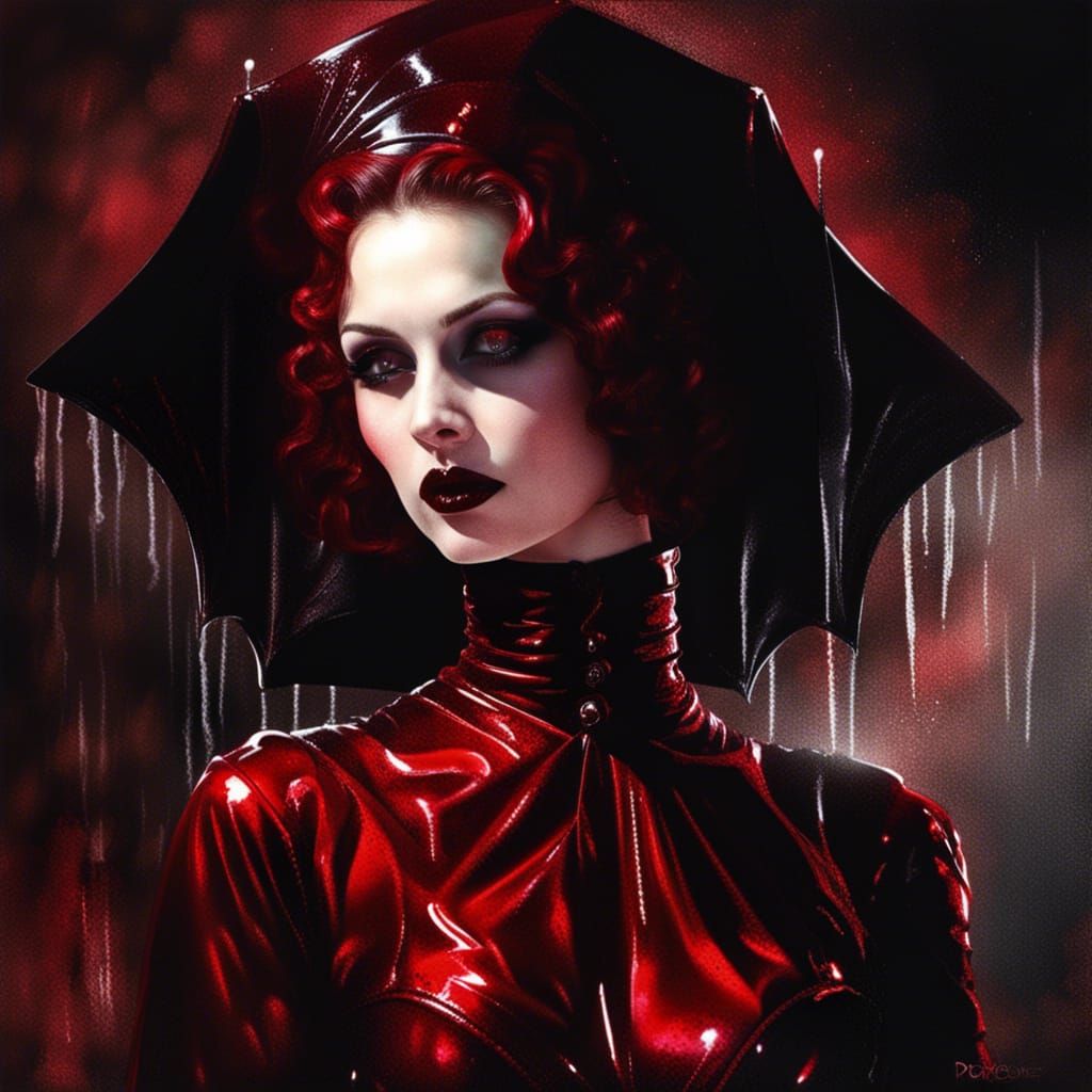 Gothic Mistress in Red Latex Costume