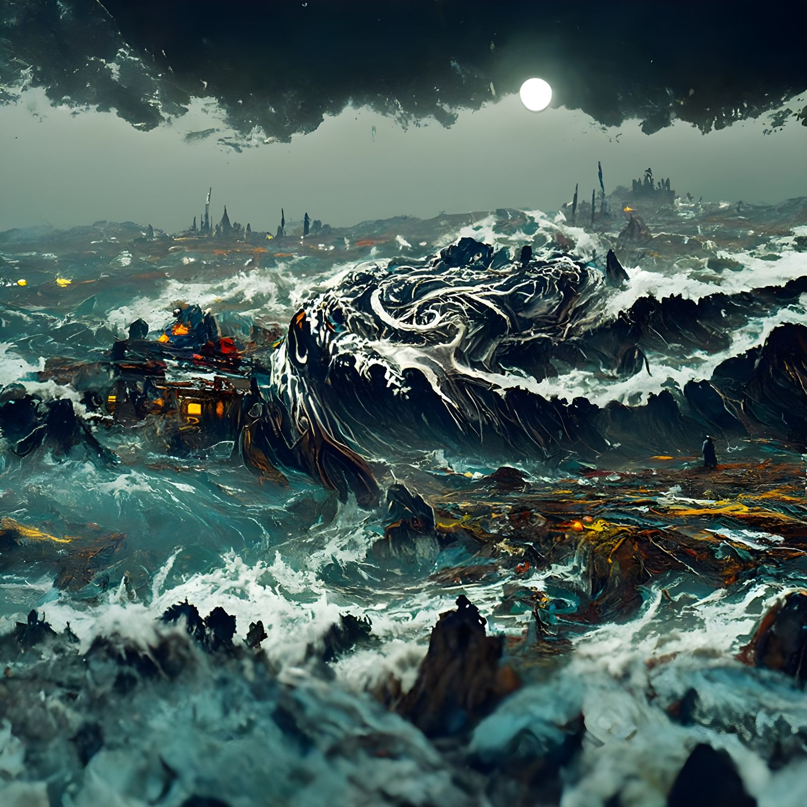 Wrathful Ocean Maelstrom in Black and White