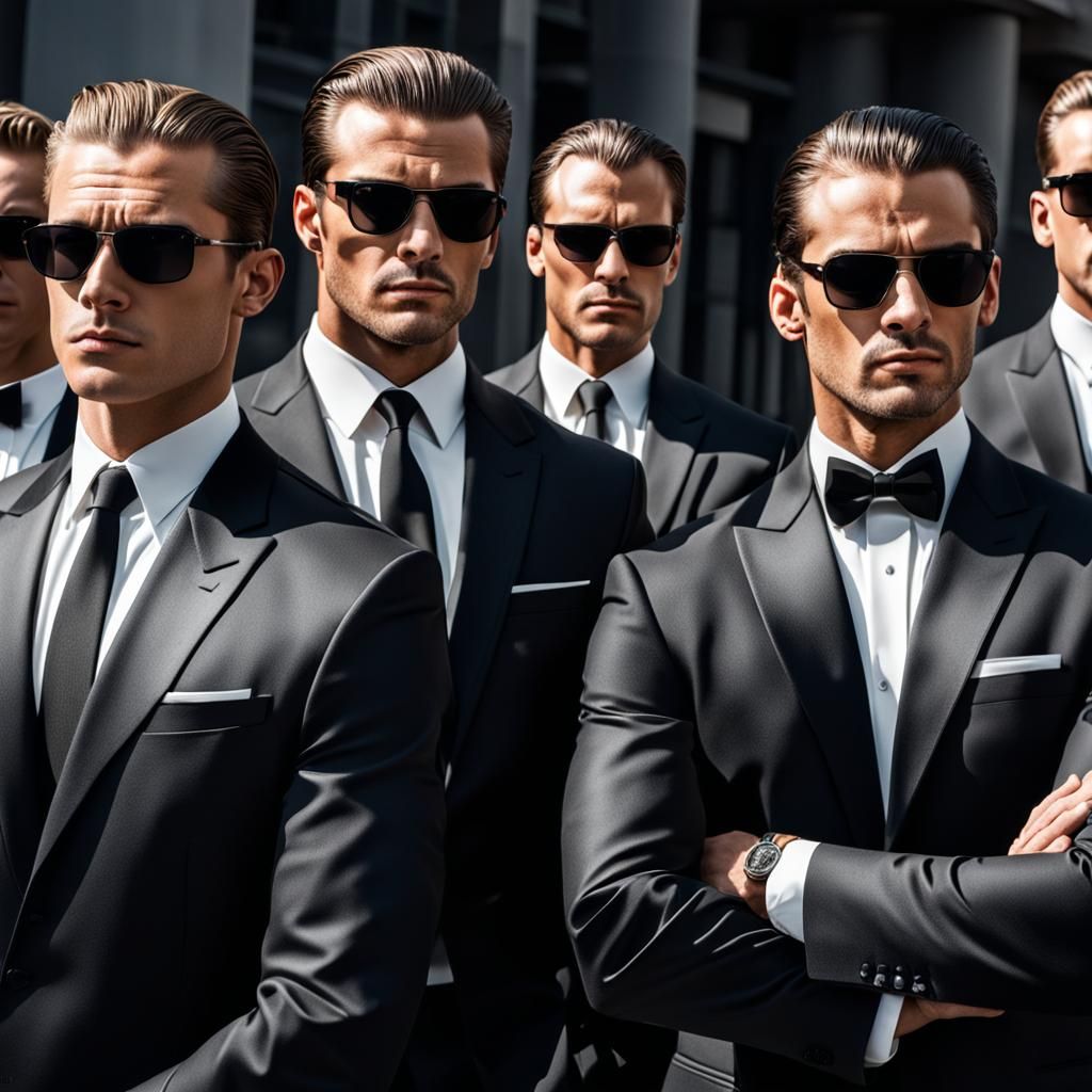 Handsome FBI Agents in Tuxedos with Serious Expression
