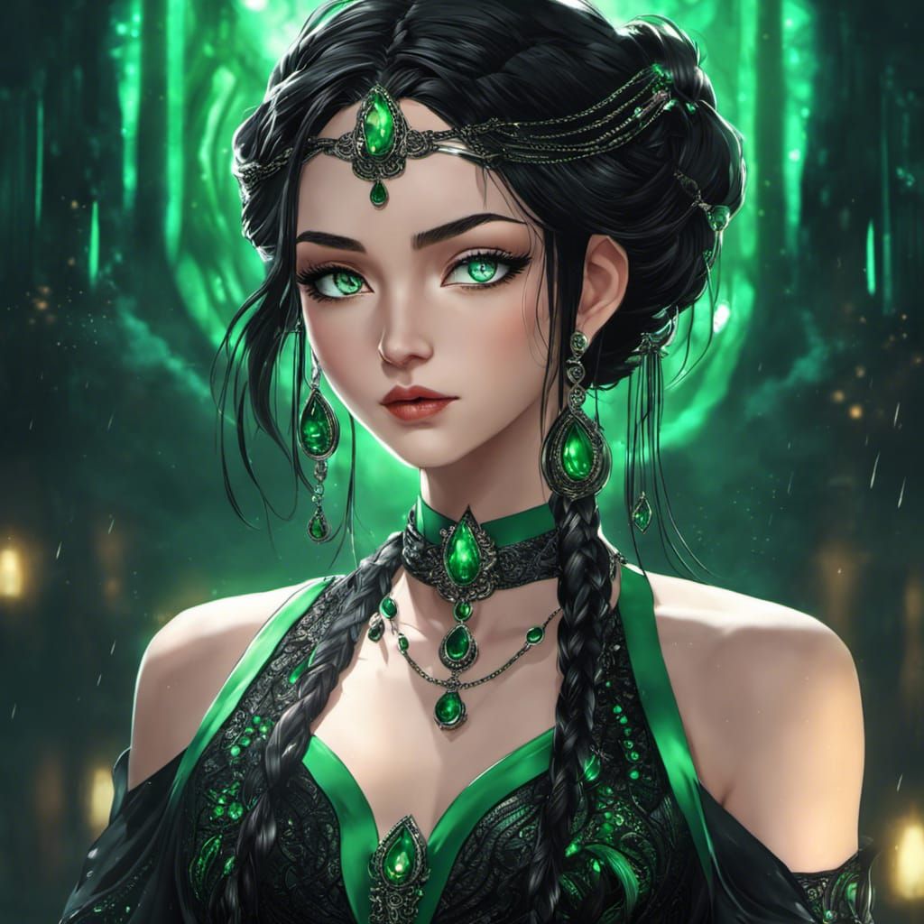 Gothic Woman with Braided Hair in Anime Style