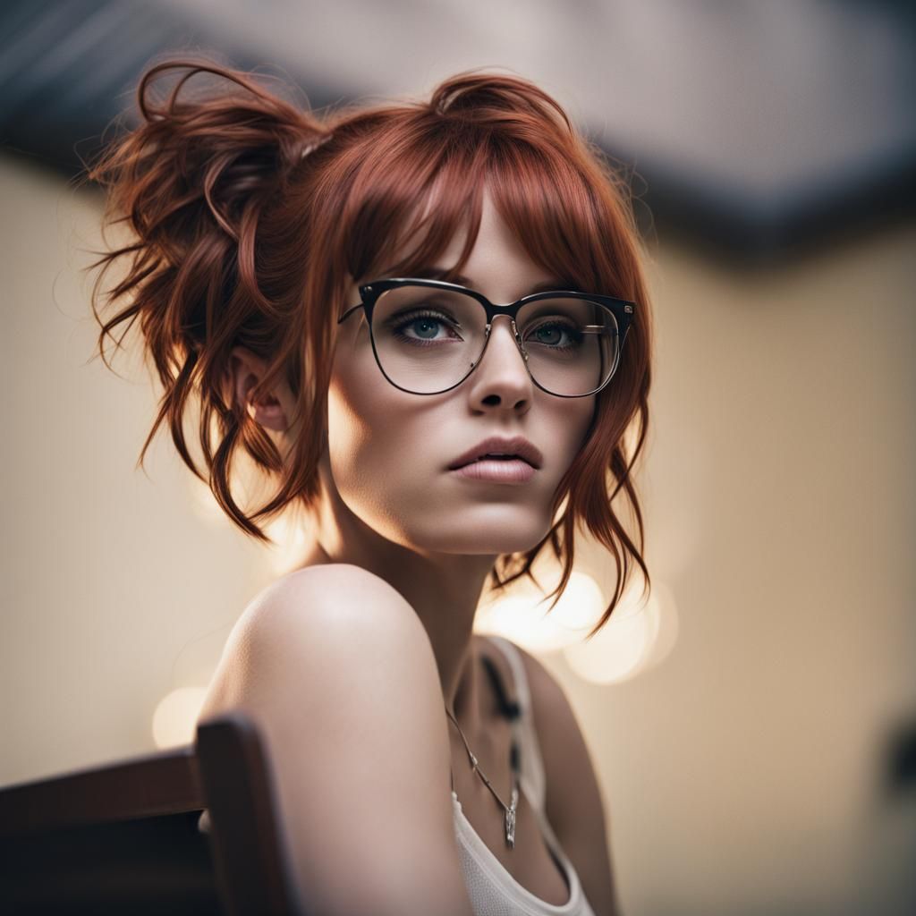 Red-Haired Woman in Tank Top and Shorts