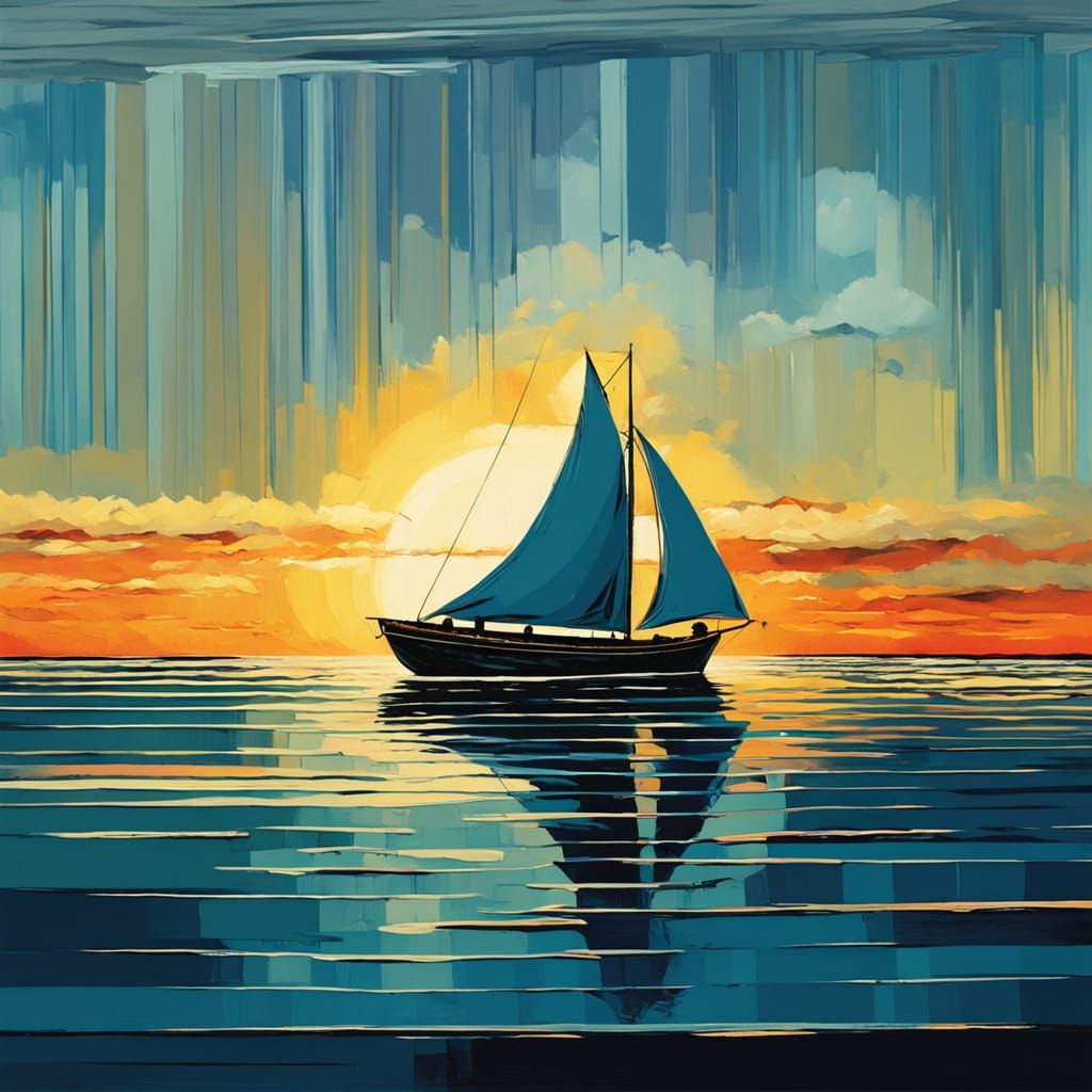 Impressionist Masterpiece: Striped Boat on a Striped Sea