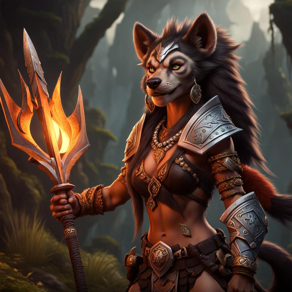 Savage Shenzi-Inspired Gnoll Barbarian in Fantasy Art Style