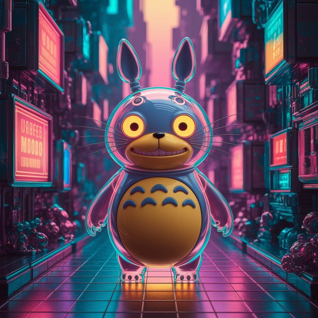 Cyberpunk Crossover Creature in Neon Dreamscape