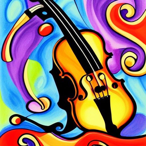 Detailed Gouache Painting of a Musical Violin
