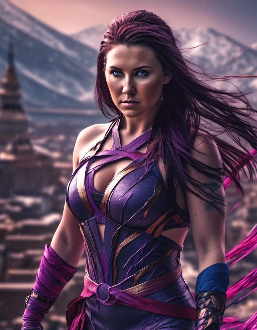 Psylocke Full Body Portrait in Marvel Comic Style