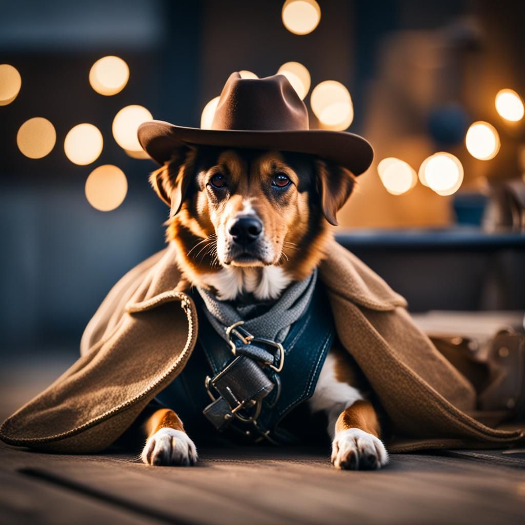 Anthro Cowboy Dog Portrait in Professional Photography Style