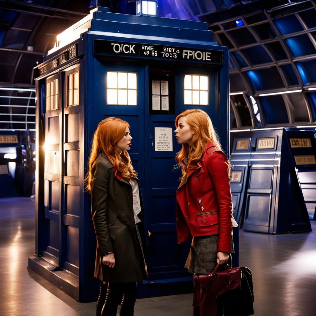 Women Kissing in Futuristic Control Room