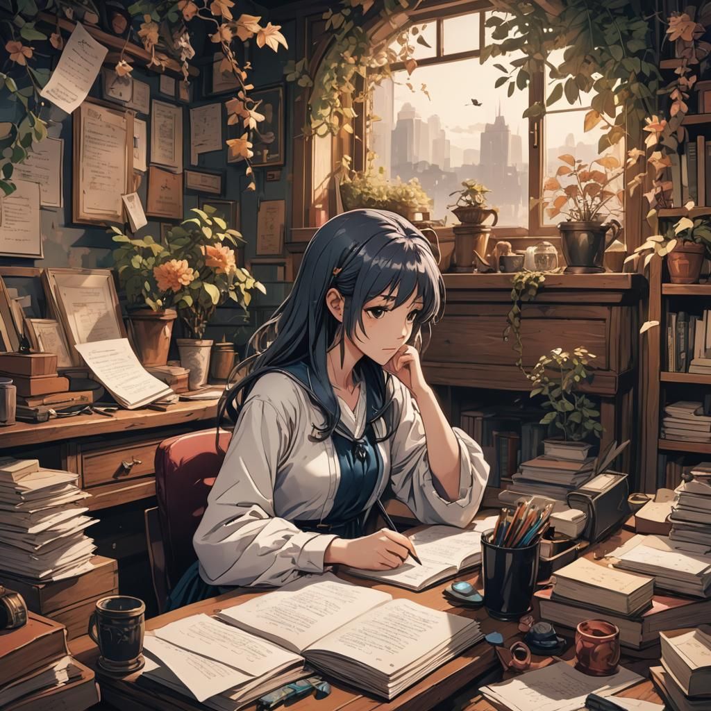 Busy Poets Writing Poems: Anime Manga Scan