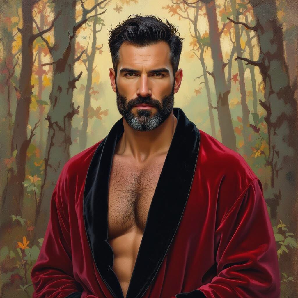 Introspective Man in Forest: Impressionist Portrait