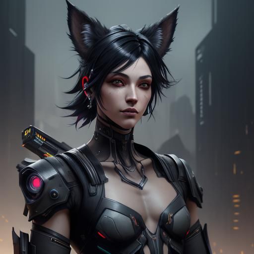 Cute Cyberpunk Boy with Animal Ears, Digital Art