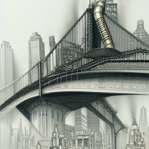 Steampunk New York City Charcoal Drawing