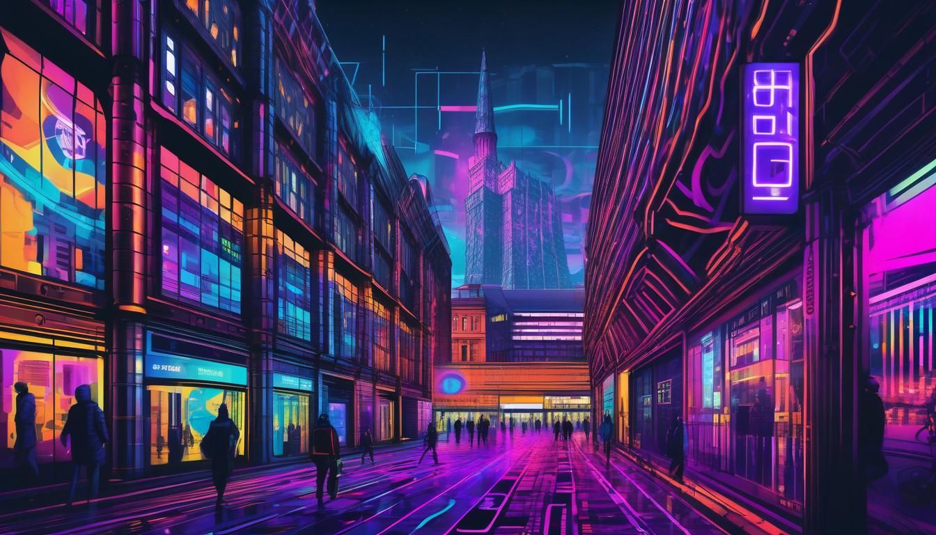 Futuristic Glasgow City Center in Cyberpunk Style